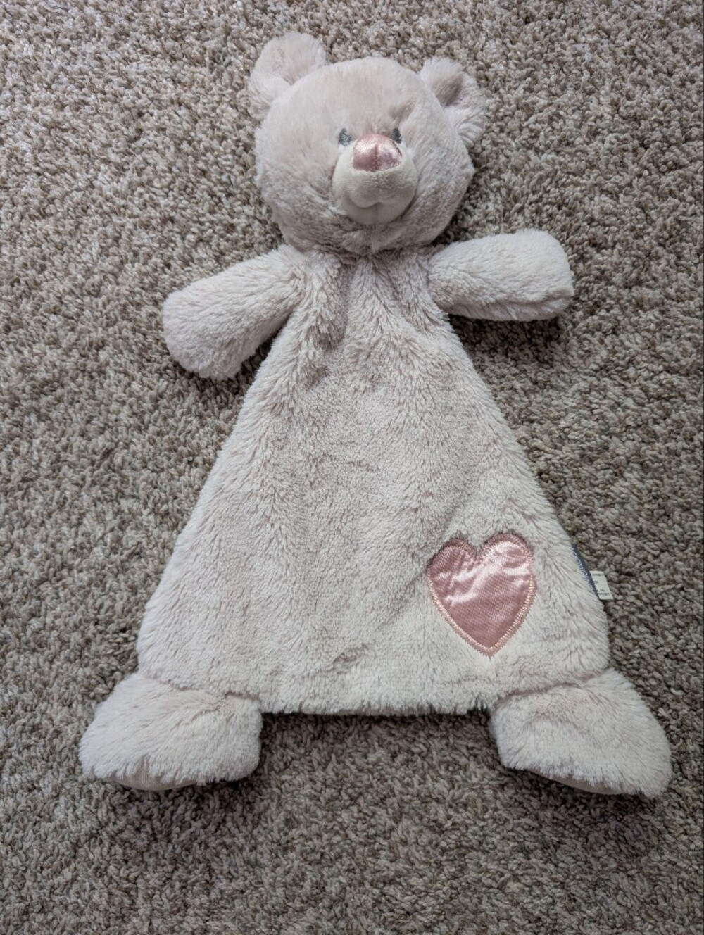 Plush Bear Lovey Soother‎ Rattle In Cream with Pink Satin Heart By Demdaco
